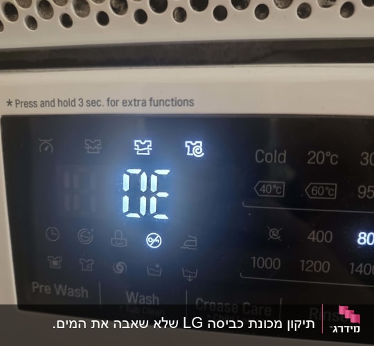 תצוגה דיגיטלית של מכונת כביסה עם לחצנים